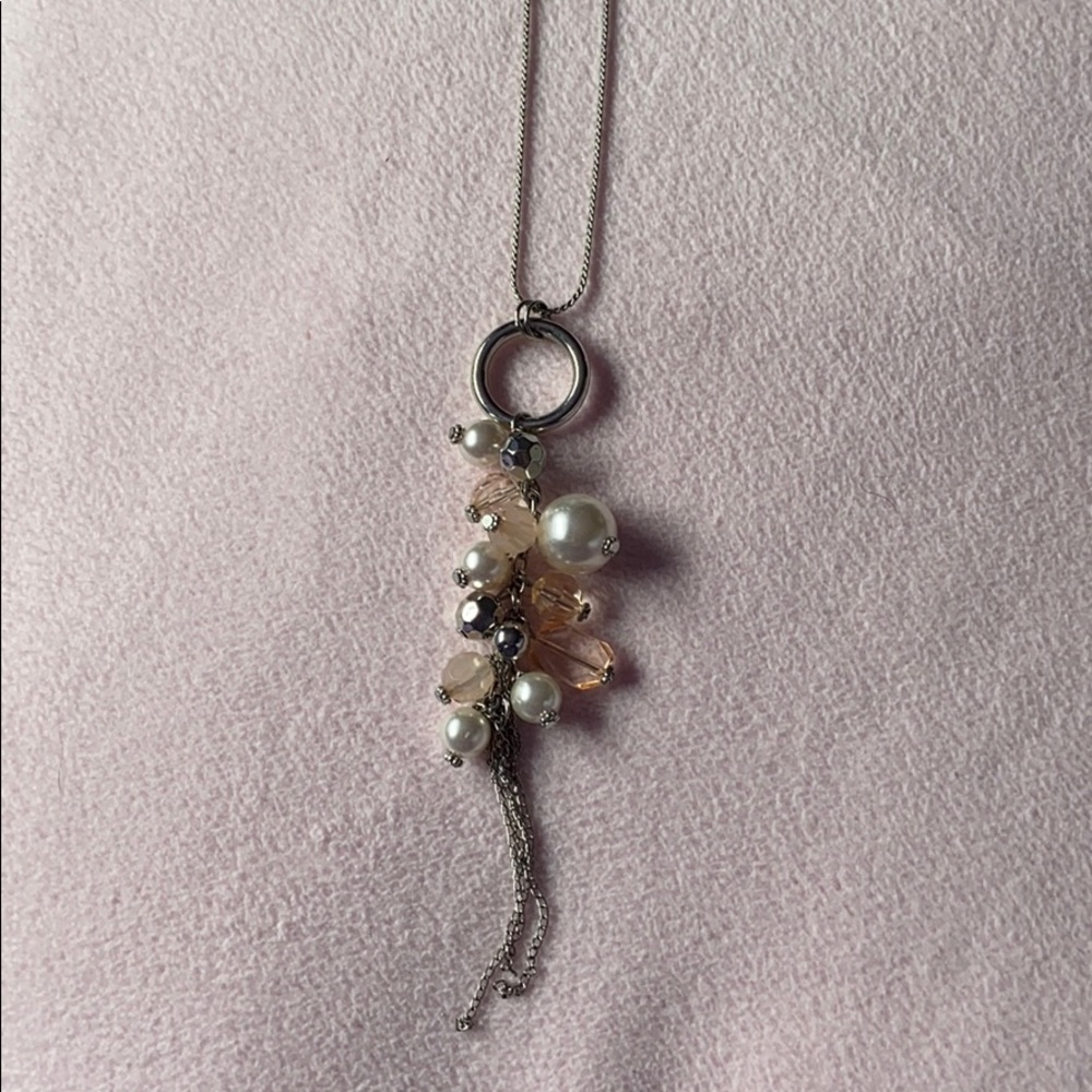 2009 Long pearl pink crystal necklace
